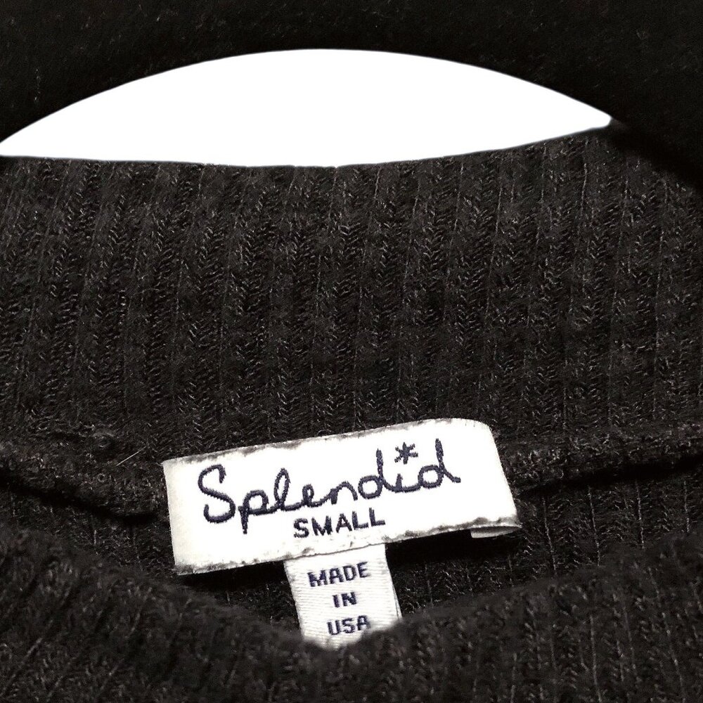 Splendid Solid Black Ribbed Mock Neck Sleeveless … - image 3